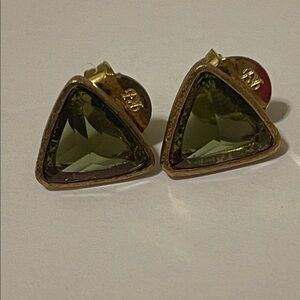 Rivka Friedman Elegant Vintage Gold Plated Peridot Triangle Stud Earrings NWOT